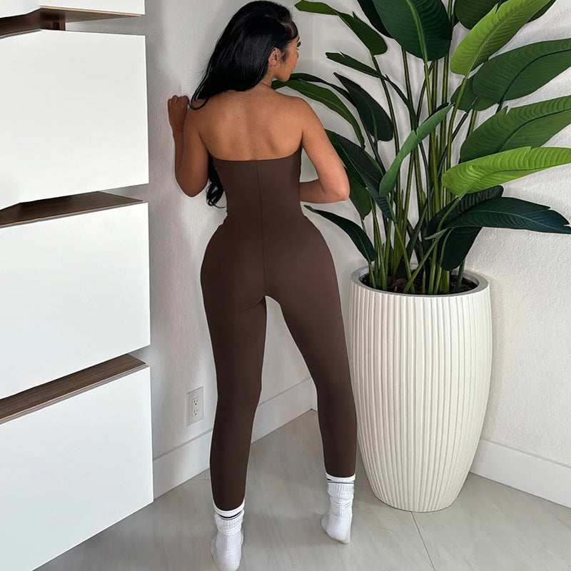 LADIES STRAPLESS ONE PIECE JUMPSUIT BLACK / GRAY / COFFEE / KHAKI (SIZE S - L)