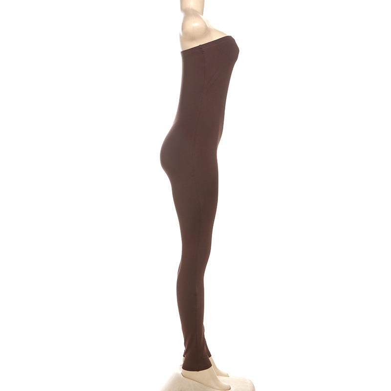 LADIES STRAPLESS ONE PIECE JUMPSUIT BLACK / GRAY / COFFEE / KHAKI (SIZE S - L)