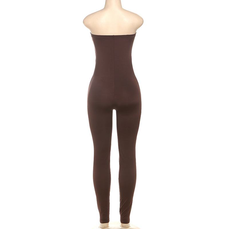 LADIES STRAPLESS ONE PIECE JUMPSUIT BLACK / GRAY / COFFEE / KHAKI (SIZE S - L)