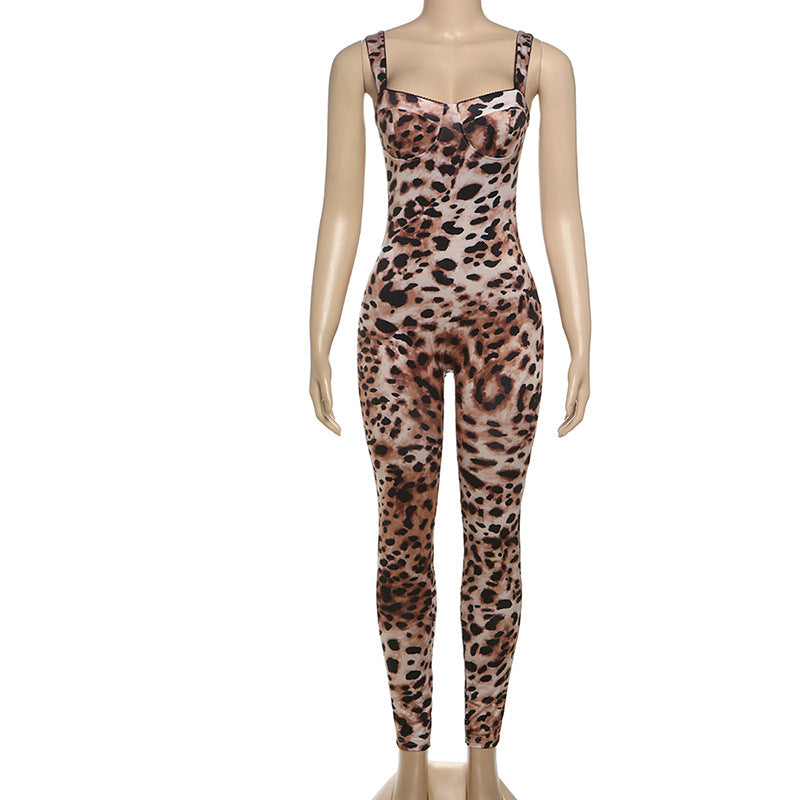 LADIES ONE PIECE LEOPARD JUMPSUIT LEOPARD (SIZE S - L)