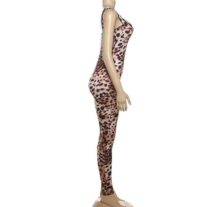 LADIES ONE PIECE LEOPARD JUMPSUIT LEOPARD (SIZE S - L)