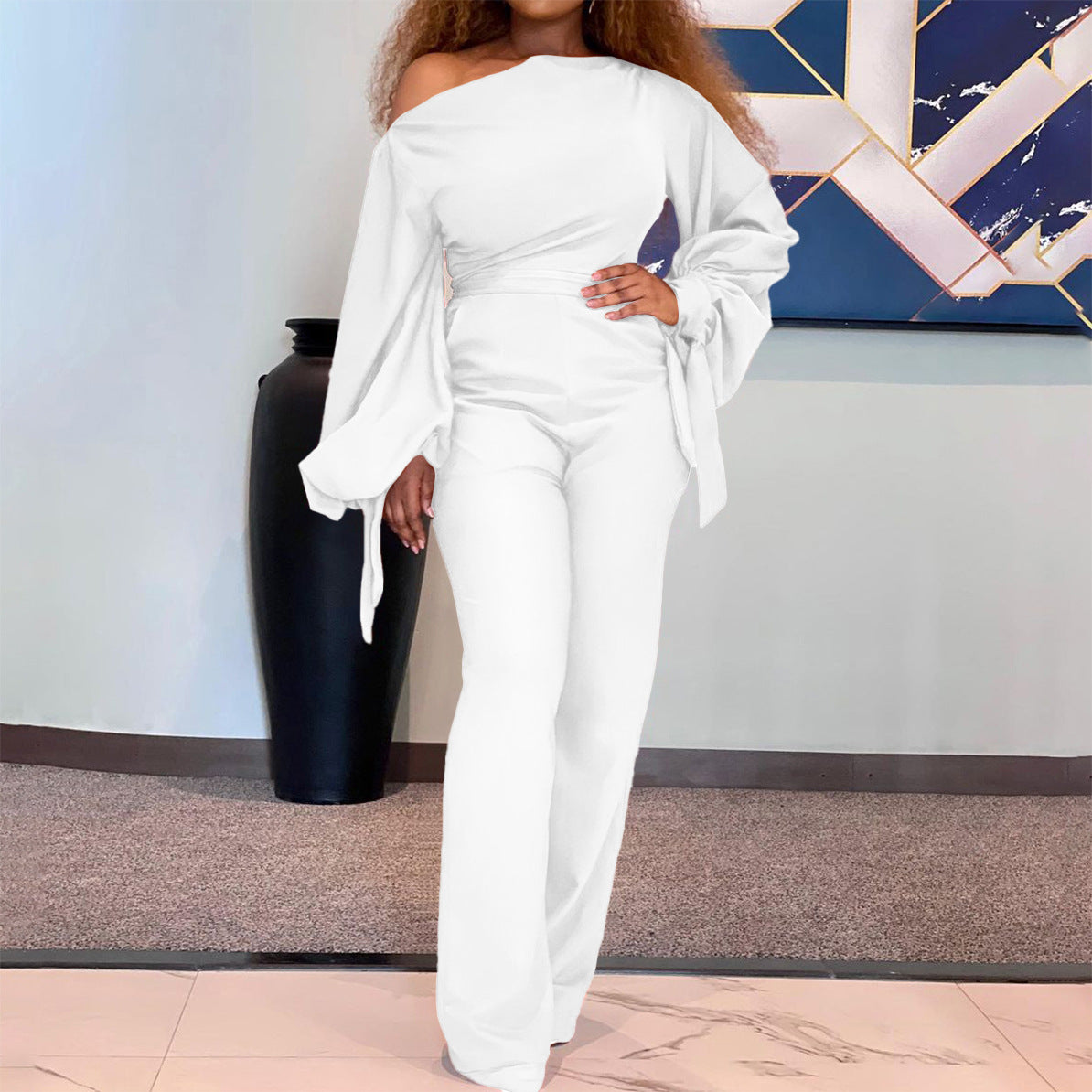 LADIES ONE PIECE OFF THE SHOULDER JUMPSUIT WHITE (SIZE S - 3XL)