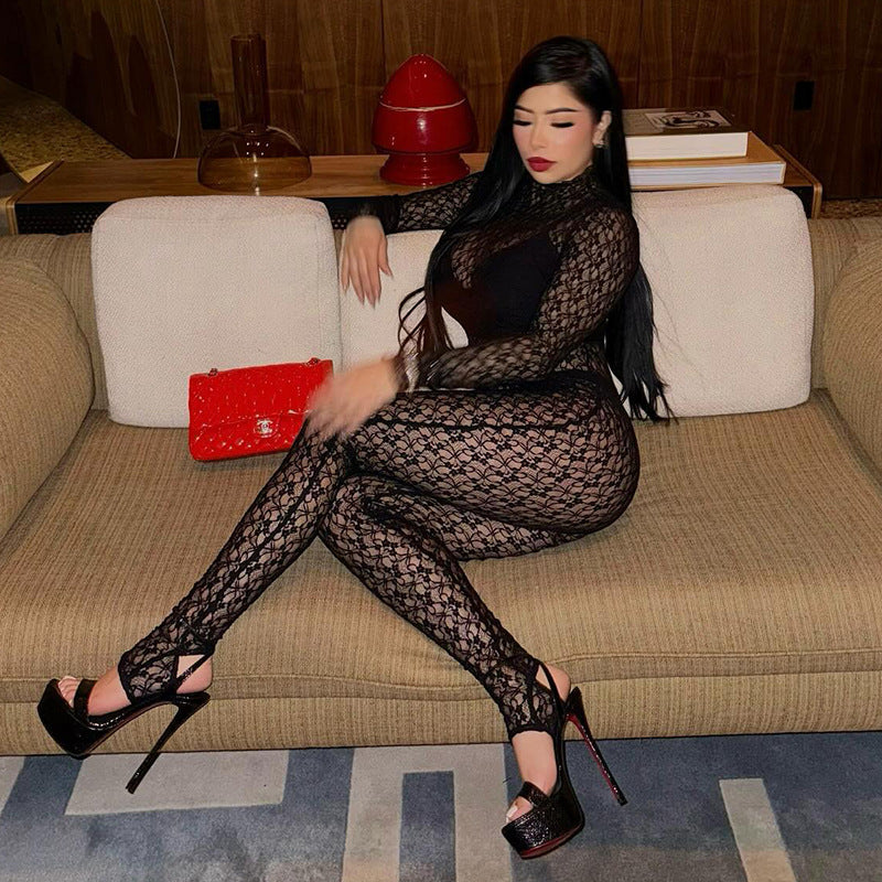 LADIES ONE PIECE SEE THROUGH JUMPSUIT BLACK (SIZE S - L)