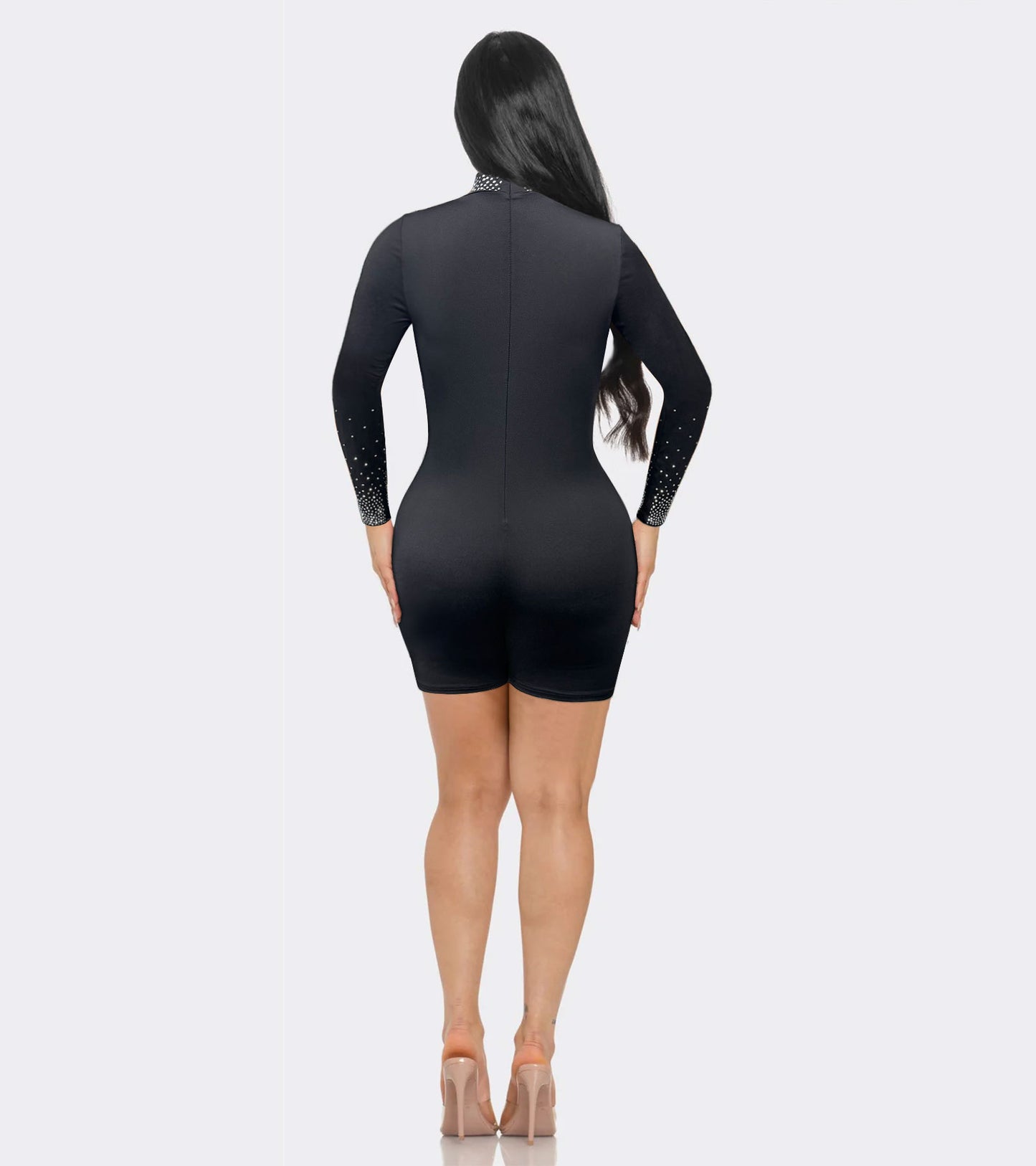 LADIES LONG SLEEVE PLAYSUIT / ROMPER BLACK (SIZE S - 3XL)
