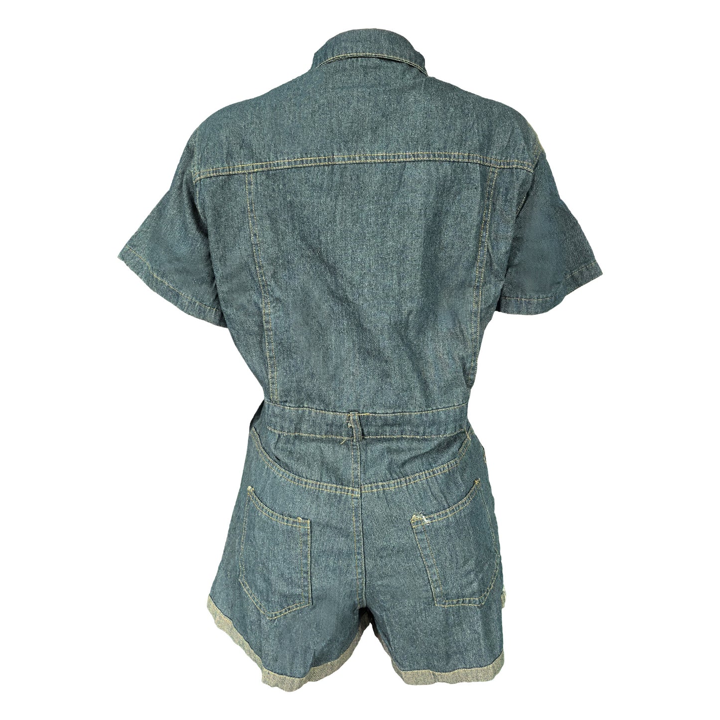 LADIES SHORT SLEEVE DENIM ROMPER PLAYSUIT BLUE DENIM (SIZE S - 2XL)