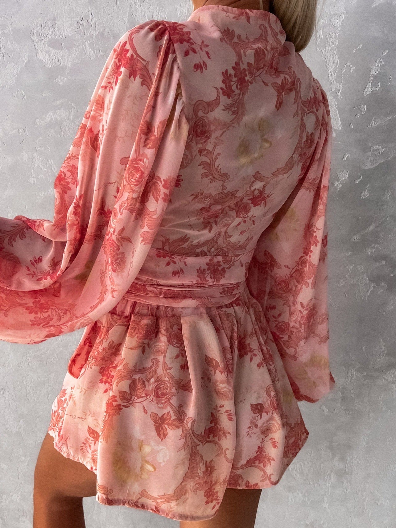 LADIES LONG SLEEVE SHORT PLAYSUIT / ROMPER RED (SIZE S - 2XL)