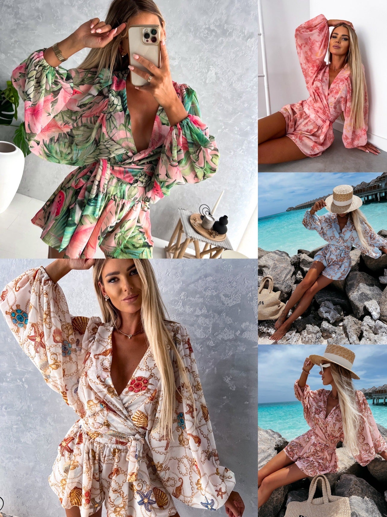 LADIES LONG SLEEVE SHORT PLAYSUIT / ROMPER PINK (SIZE S - 2XL)