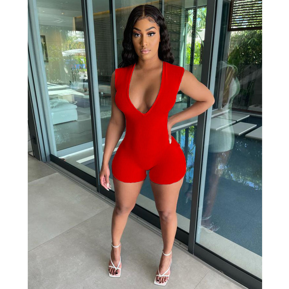 LADIES SLEEVELESS PLAYSUIT / ROMPER PINK / RED / BLACK / LIGHT BLUE (SIZE S - 2XL)