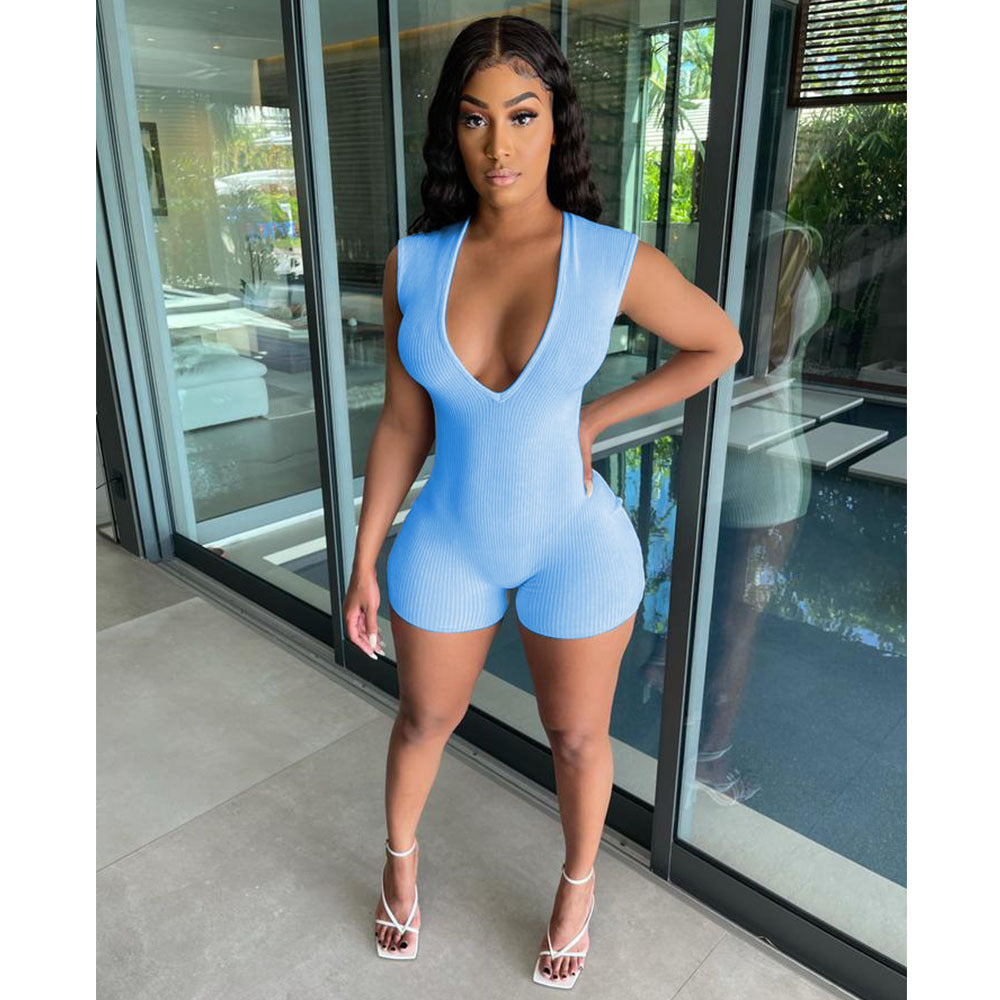 LADIES SLEEVELESS PLAYSUIT / ROMPER PINK / RED / BLACK / LIGHT BLUE (SIZE S - 2XL)