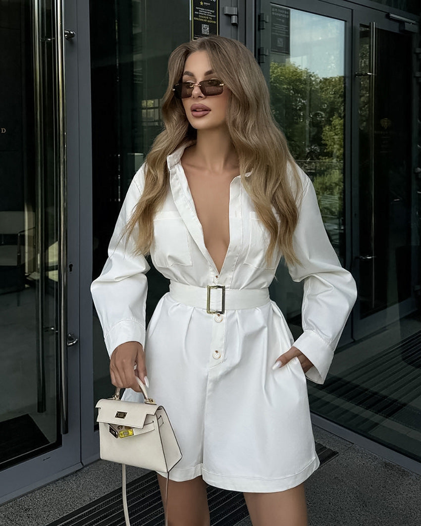 LADIES LONG SLEEVE PLAYSUIT / ROMPER WHITE (SIZE S - L)