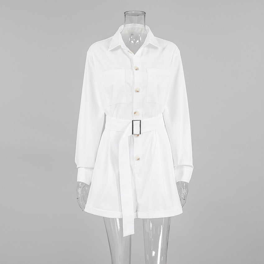 LADIES LONG SLEEVE PLAYSUIT / ROMPER WHITE (SIZE S - L)