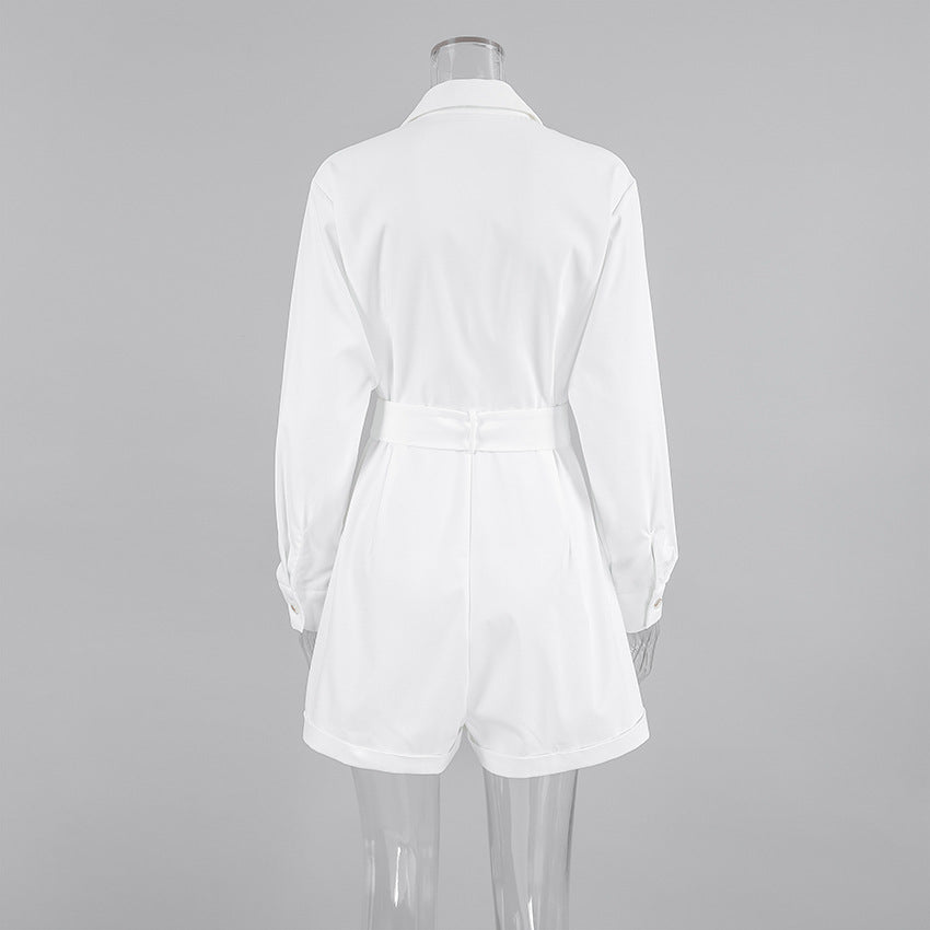 LADIES LONG SLEEVE PLAYSUIT / ROMPER WHITE (SIZE S - L)