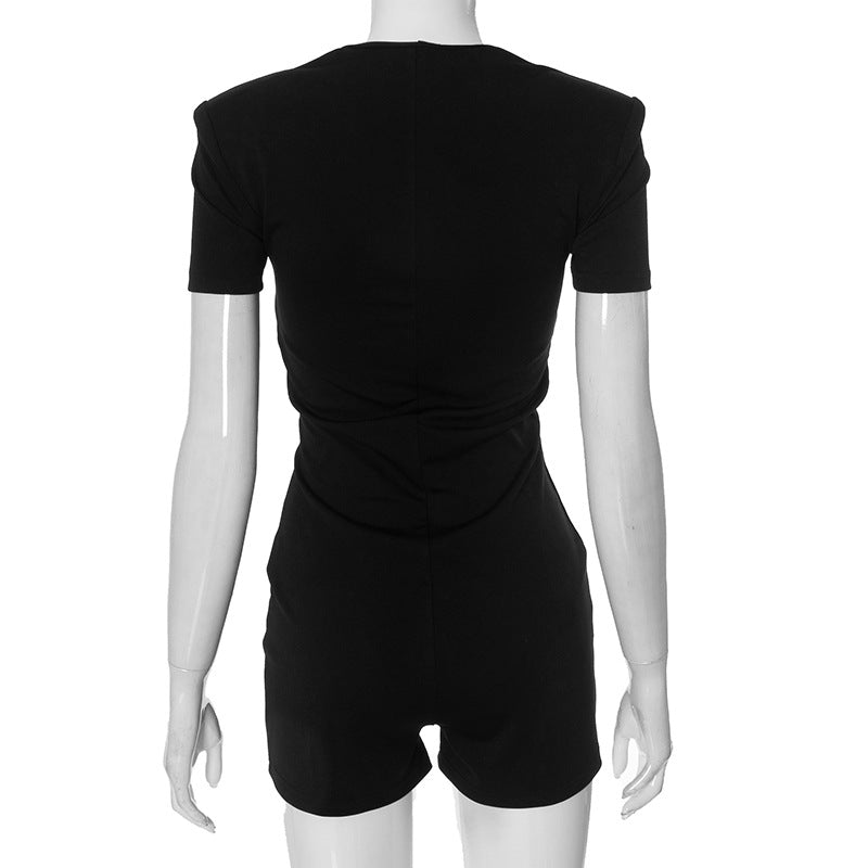 LADIES SHORT SLEEVE PLAYSUIT / ROMPER BLACK (SIZE S - L)