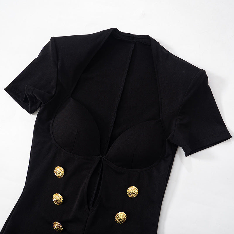 LADIES SHORT SLEEVE PLAYSUIT / ROMPER BLACK (SIZE S - L)