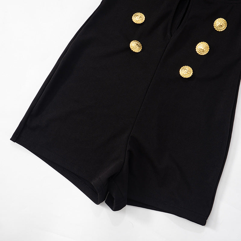 LADIES SHORT SLEEVE PLAYSUIT / ROMPER BLACK (SIZE S - L)