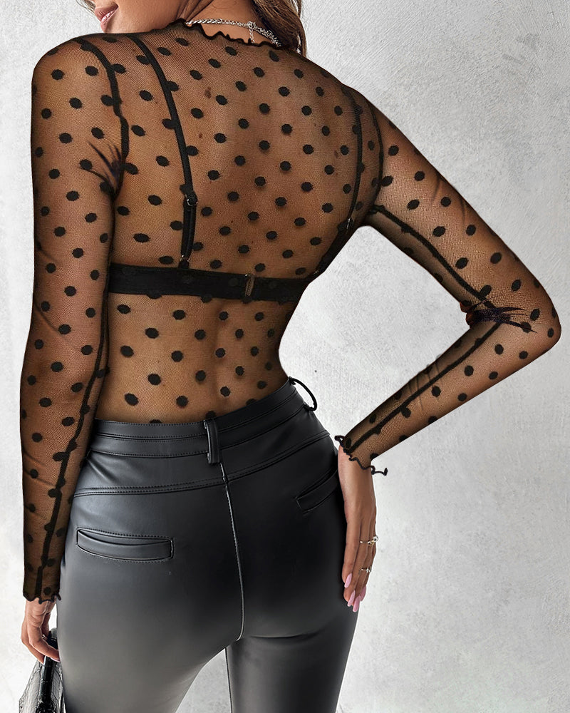 LADIES LONG SLEEVE LACE BODYSUIT BLACK (SIZE S - XL)