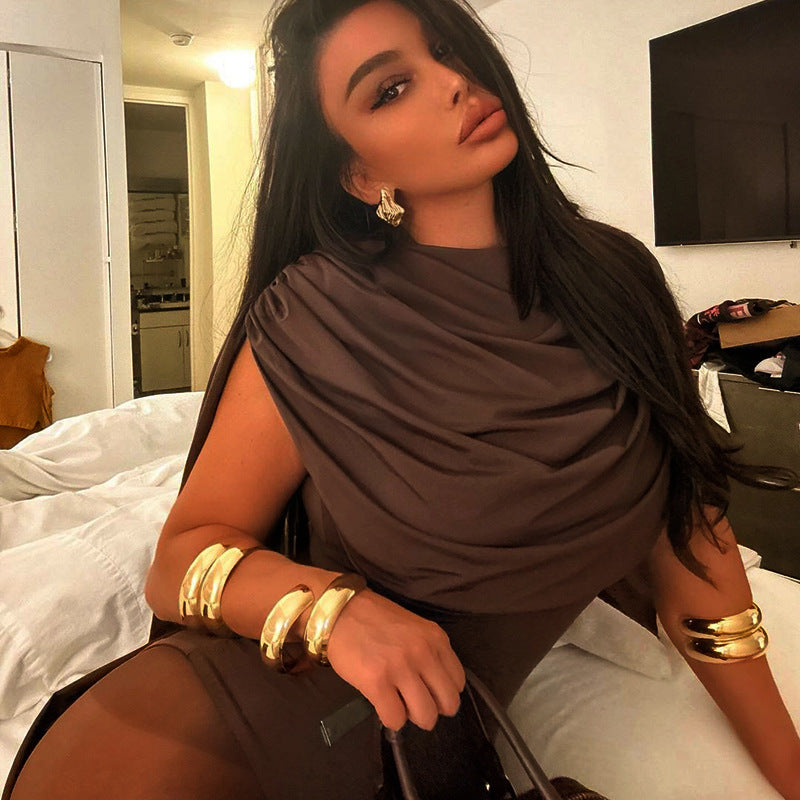 LADIES LONG SLEEVE JUMPSUIT BODYSUIT BROWN (SIZE S - XL)