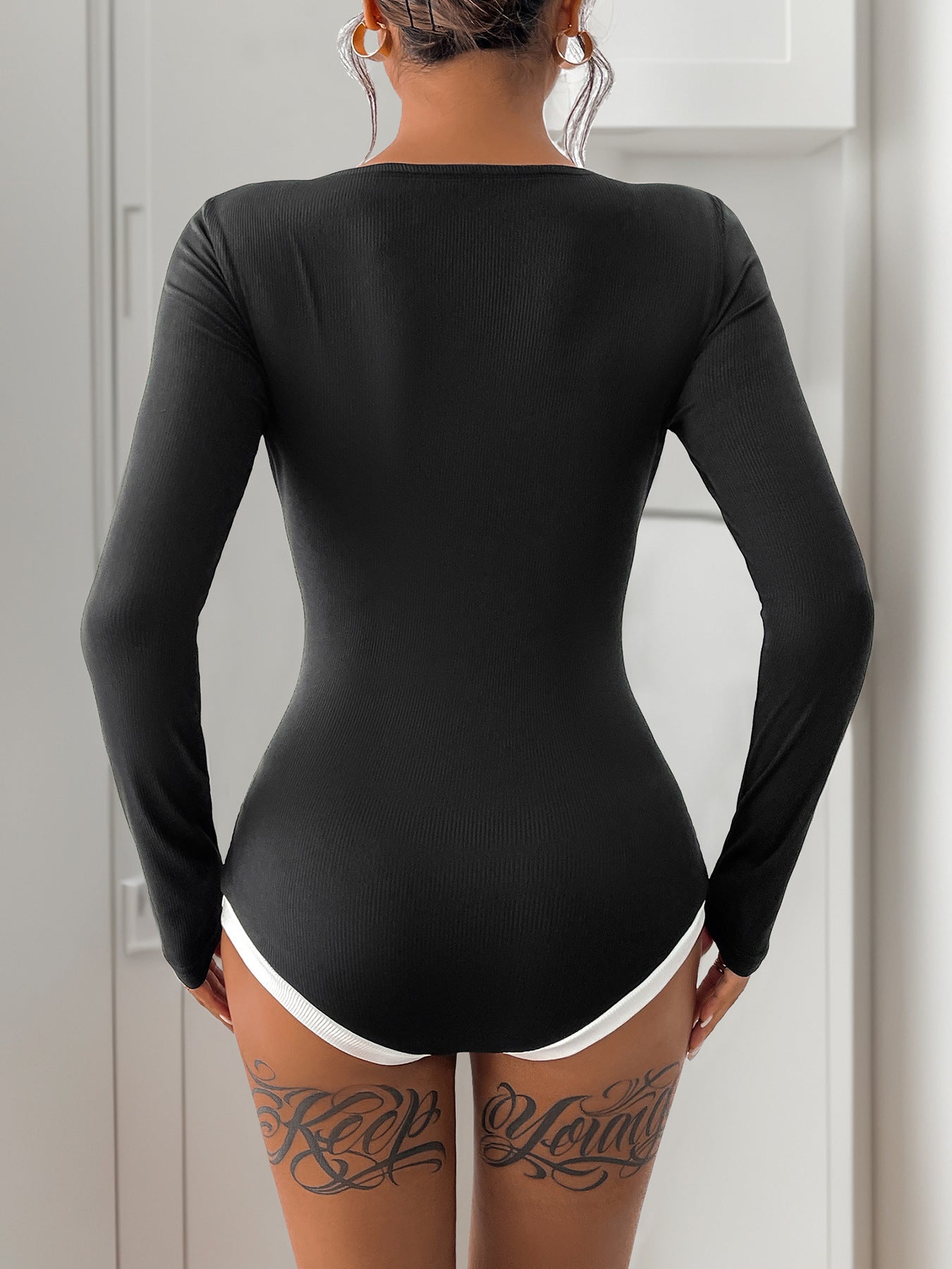 LADIES LONG SLEEVE BODYSUIT BLACK (SIZE S - XL)