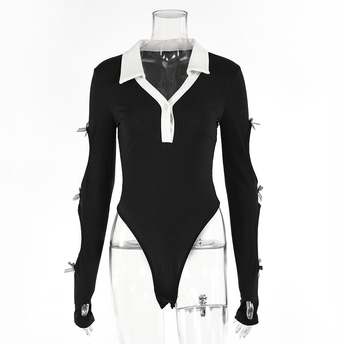 LADIES LONG SLEEVE BODYSUIT BLACK (SIZE S - L)