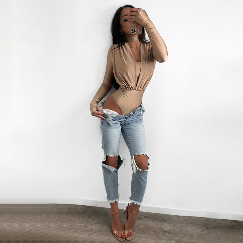 LADIES LONG SLEEVE BODYSUIT BLACK / KHAKI / RED / GREEN / GRAY (SIZE S - XL)