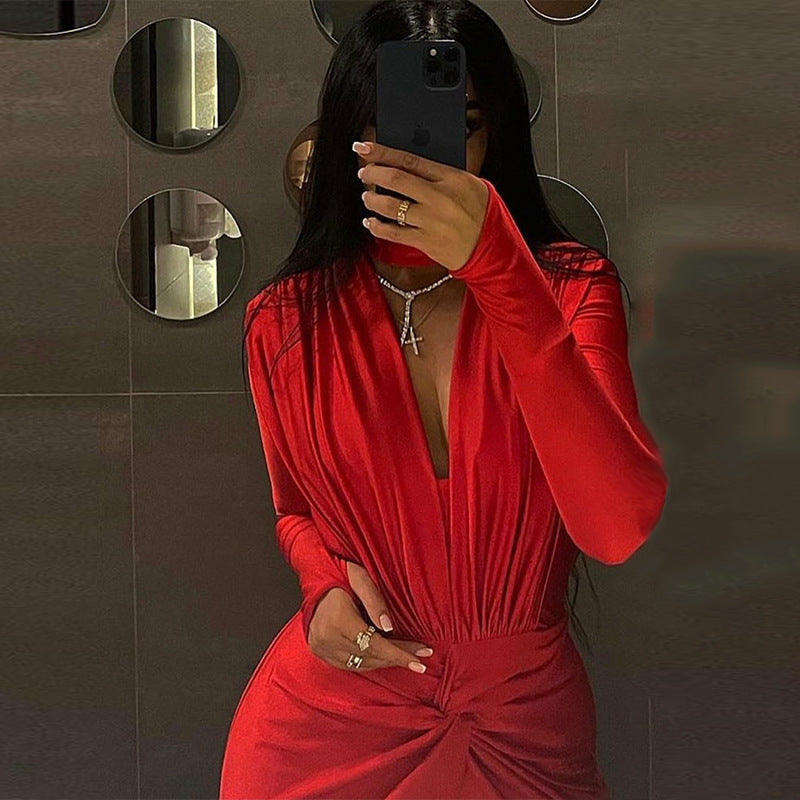 LADIES LONG SLEEVE BODYSUIT BLACK / KHAKI / RED / GREEN / GRAY (SIZE S - XL)