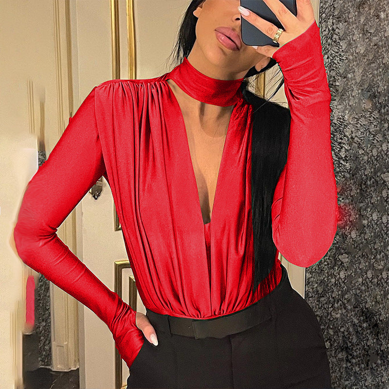 LADIES LONG SLEEVE BODYSUIT BLACK / KHAKI / RED / GREEN / GRAY (SIZE S - XL)