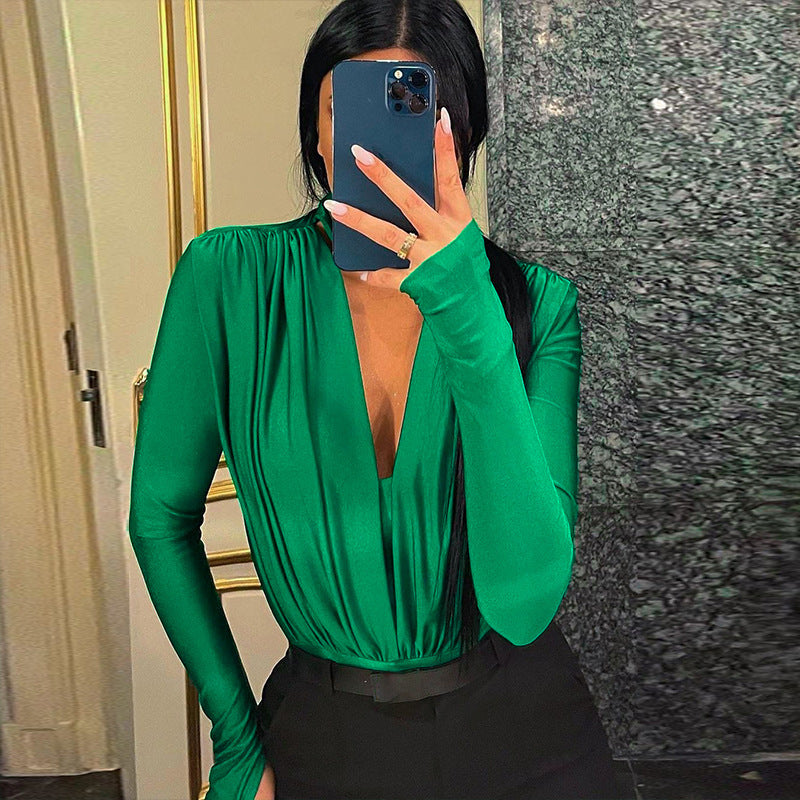 LADIES LONG SLEEVE BODYSUIT BLACK / KHAKI / RED / GREEN / GRAY (SIZE S - XL)