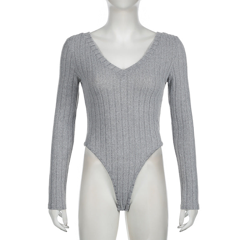 LADIES LONG SLEEVE BODYSUIT GRAY (SIZE S - L)