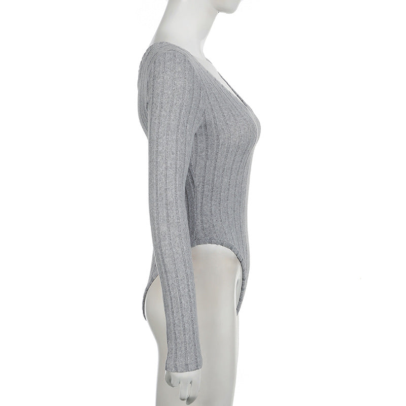 LADIES LONG SLEEVE BODYSUIT GRAY (SIZE S - L)