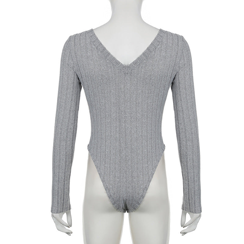 LADIES LONG SLEEVE BODYSUIT GRAY (SIZE S - L)