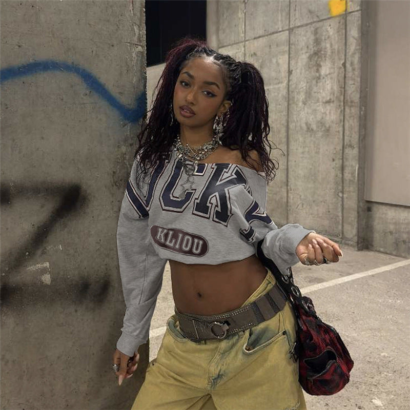 LADIES OFF THE SHOULDER CROPPED TOP GRAY (SIZE S - L)