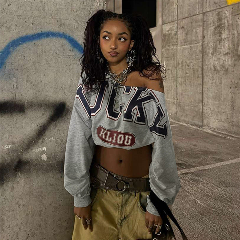 LADIES OFF THE SHOULDER CROPPED TOP GRAY (SIZE S - L)
