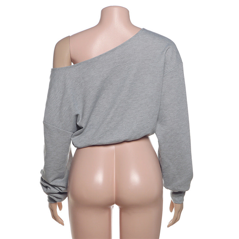 LADIES OFF THE SHOULDER CROPPED TOP GRAY (SIZE S - L)