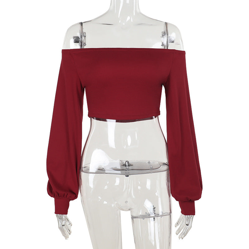LADIES OFF THE SHOULDER LONG SLEEVE TOP WINE RED (SIZE XS - L)