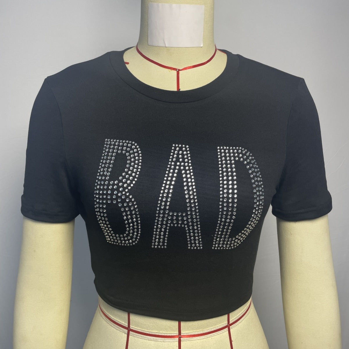 LADIES SHORT SLEEVE CROP TOP BLACK (SIZE S - XL)