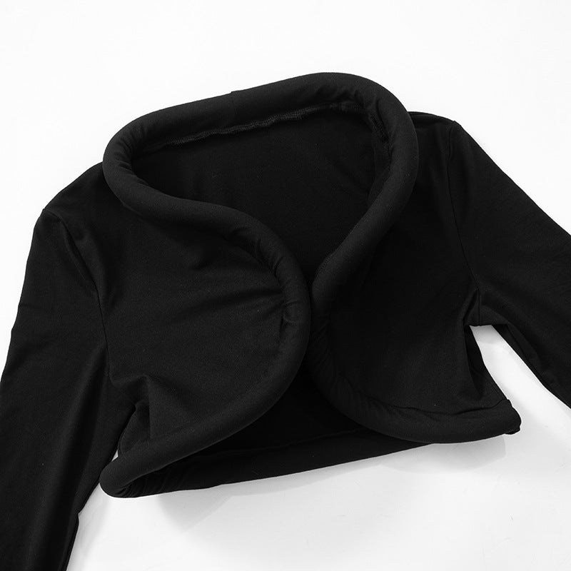 LADIES LONG SLEEVE CROP TOP BLACK (SIZE S - L)