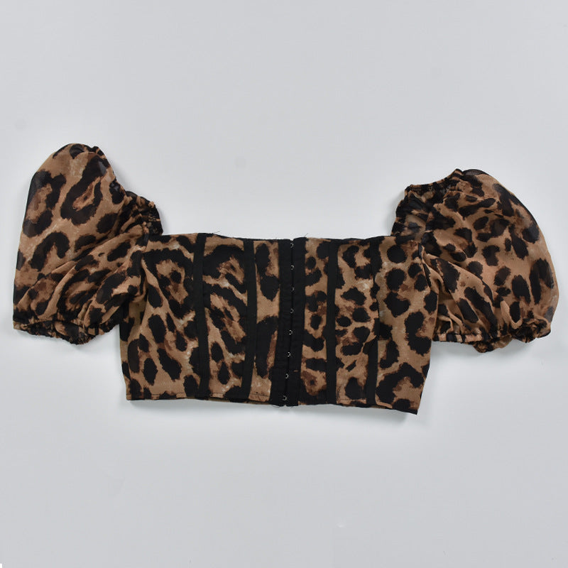 LADIES LEOPARD PRINT CROP TOP LEOPARD (SIZE S - L)