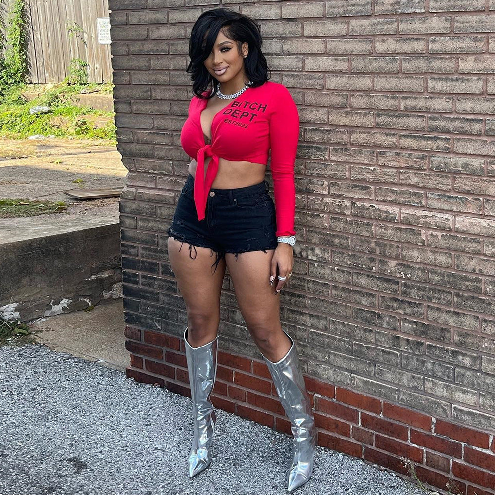 LADIES SEXY TIE UP CROP TOP RED / WHITE (SIZE S - L)