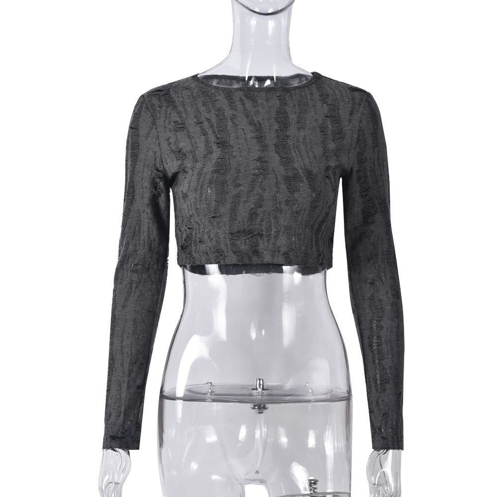 LADIES LONG SLEEVE CROP TOP GRAY (SIZE S - L_)