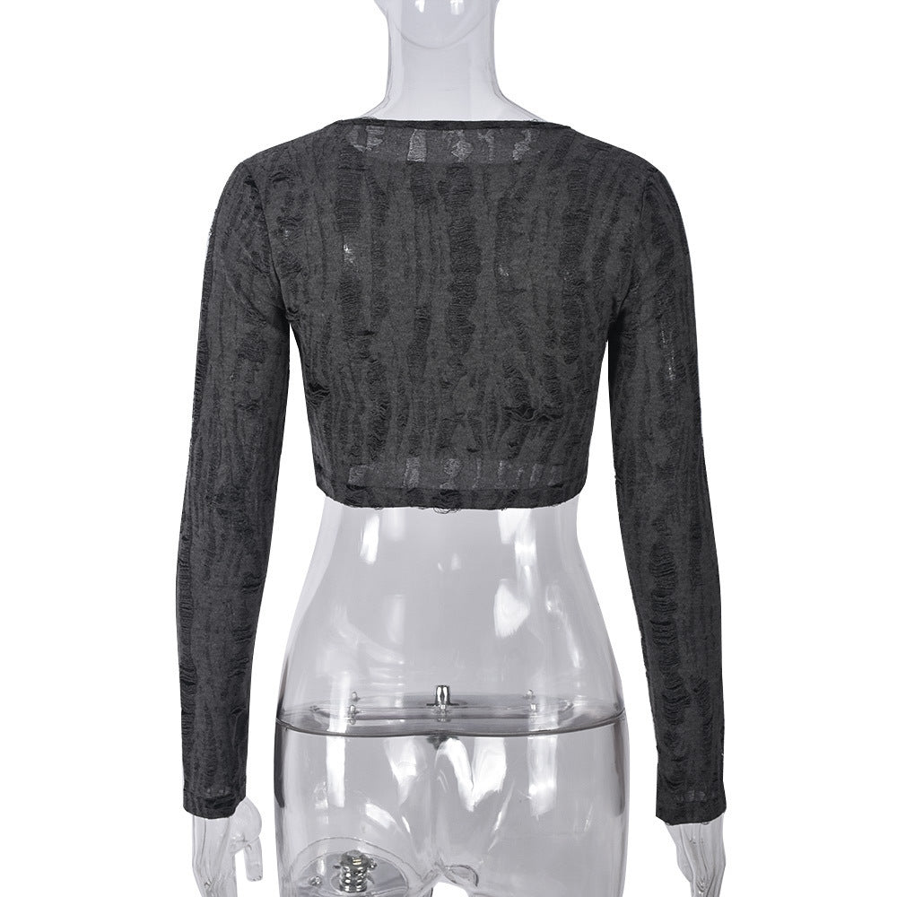 LADIES LONG SLEEVE CROP TOP GRAY (SIZE S - L_)