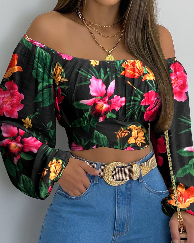 LADIES OFF THE SHOULDER CROP TOP FLORAL (SIZE S - XL)