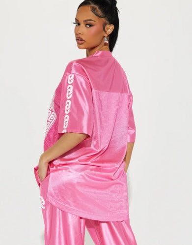 LADIES PRINTED T-SHIRT PINK (SIZE S - 2XL)