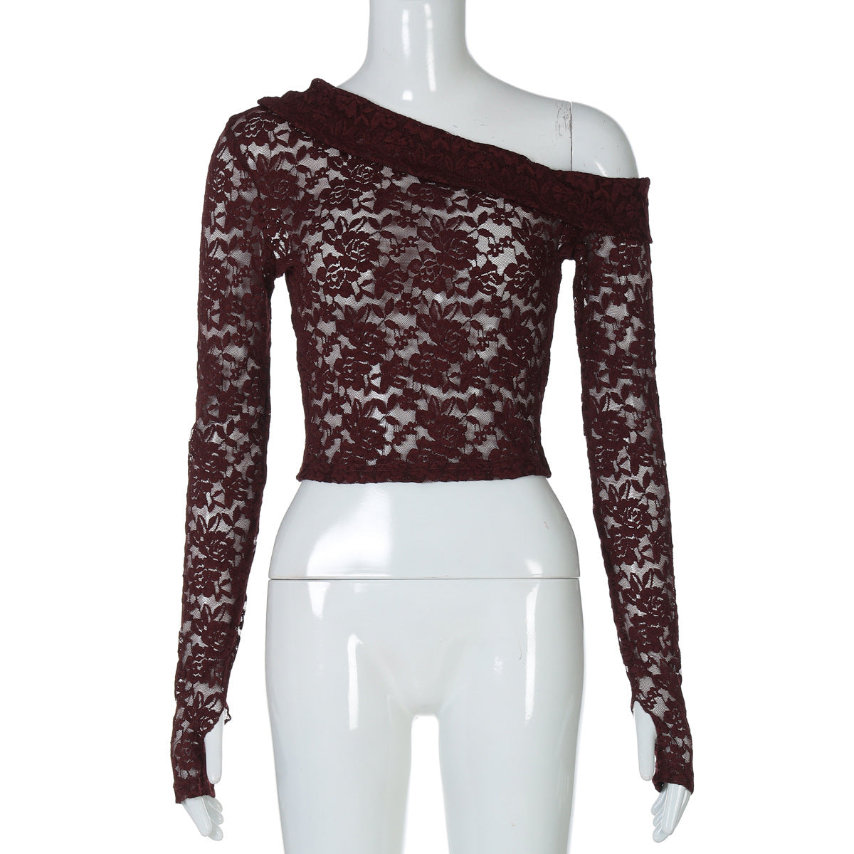 LADIES LONG SLEEVE LACE TOP BLACK / WINE RED (SIZE S - L)