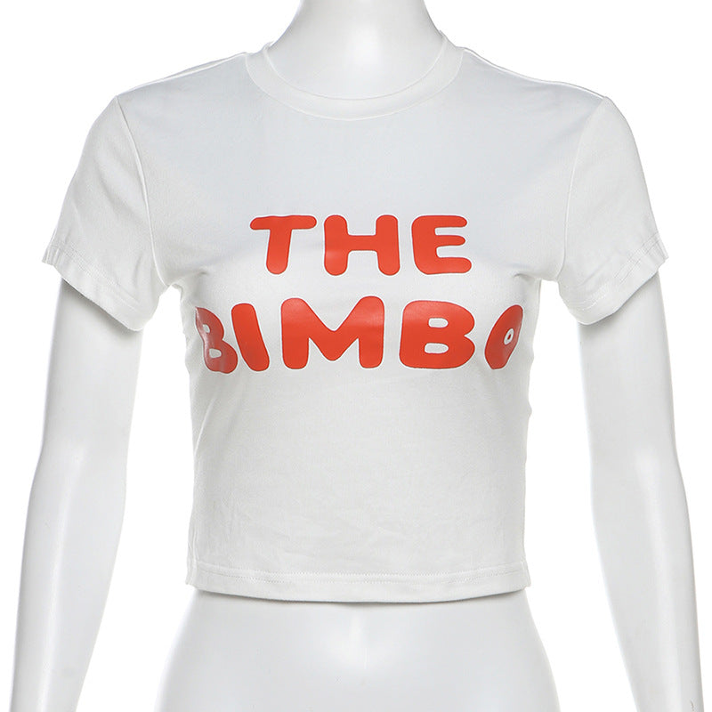 LADIES PRINTED CROPPED T-SHIRT WHITE (SIZE S - L)