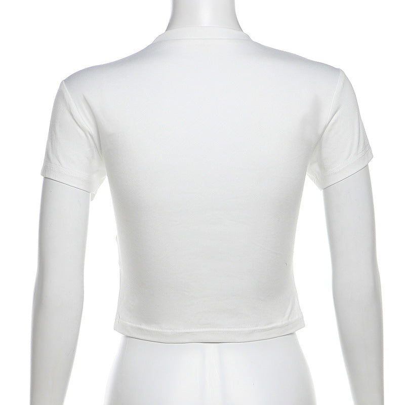 LADIES PRINTED CROPPED T-SHIRT WHITE (SIZE S - L)