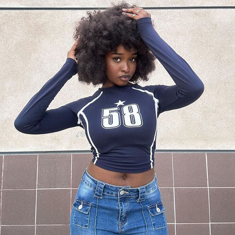LADIES LONG SLEEVE CROPPED T-SHIRT BLACK / NAVY / YELLOW-GREEN (SIZE S - L)