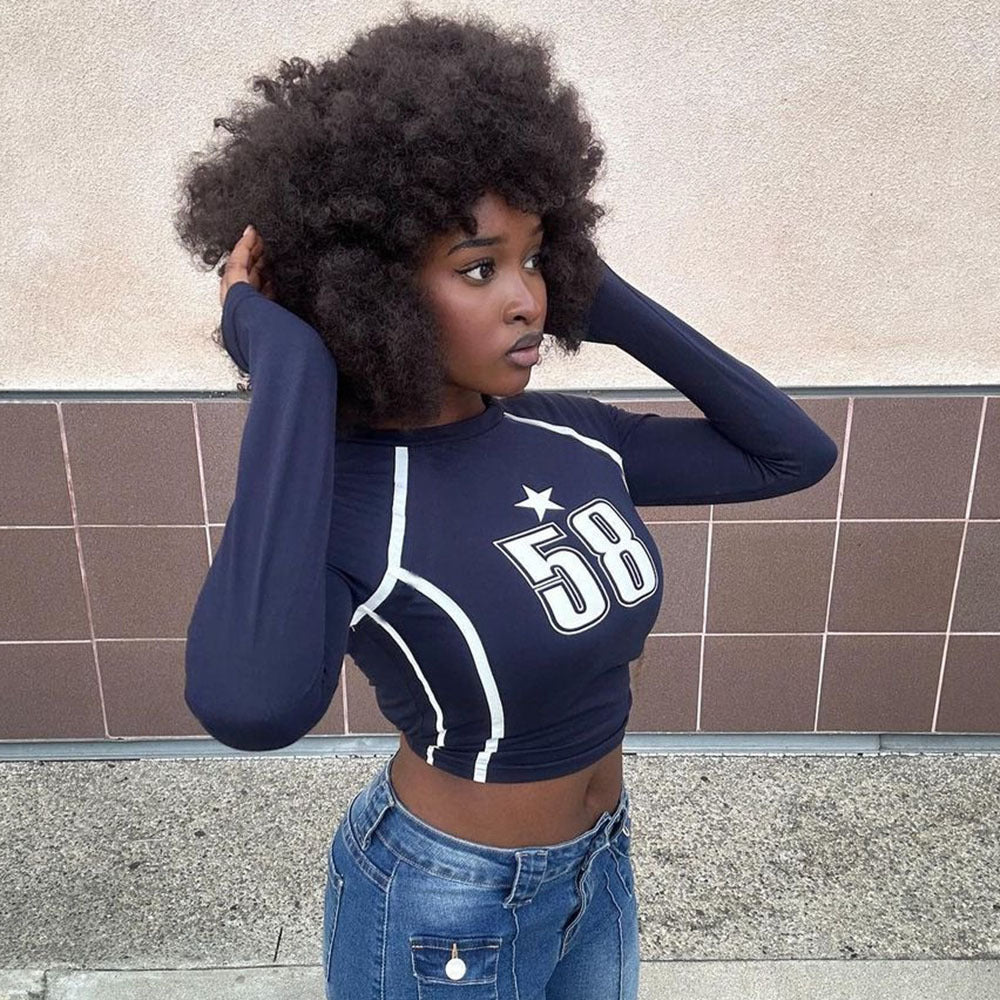 LADIES LONG SLEEVE CROPPED T-SHIRT BLACK / NAVY / YELLOW-GREEN (SIZE S - L)
