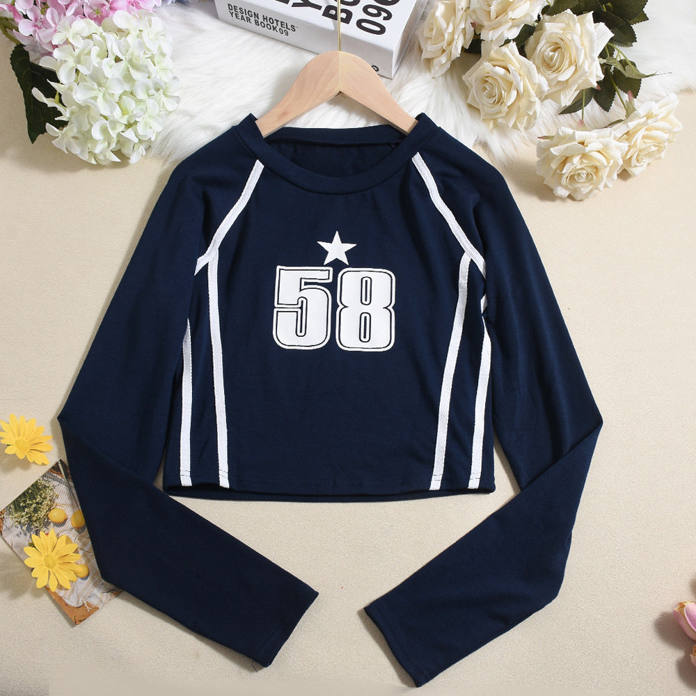 LADIES LONG SLEEVE CROPPED T-SHIRT BLACK / NAVY / YELLOW-GREEN (SIZE S - L)