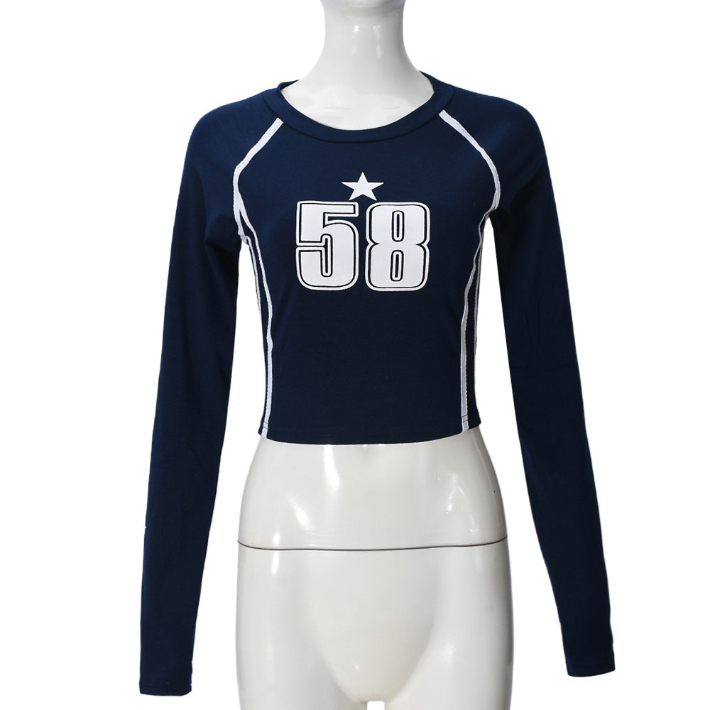 LADIES LONG SLEEVE CROPPED T-SHIRT BLACK / NAVY / YELLOW-GREEN (SIZE S - L)