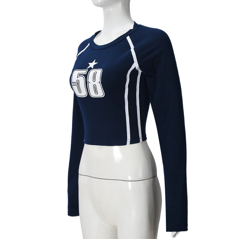 LADIES LONG SLEEVE CROPPED T-SHIRT BLACK / NAVY / YELLOW-GREEN (SIZE S - L)